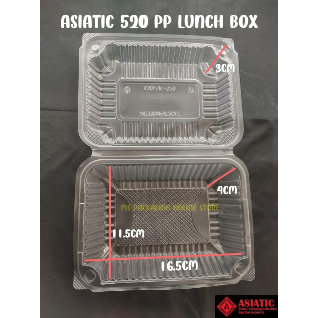 ASIATIC 520 PP Lunch Box (100pcs±) Disposable PP Plastic Food Box Bekas ...