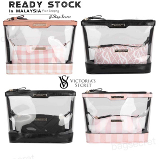 Victorias Secret Cosmetic Make Up Bag Set 3 Piece Set Travel Set Logo Trim