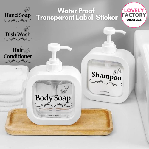 Waterproof Clear Transparent Label Sticker Soap Dispenser Pump Foam