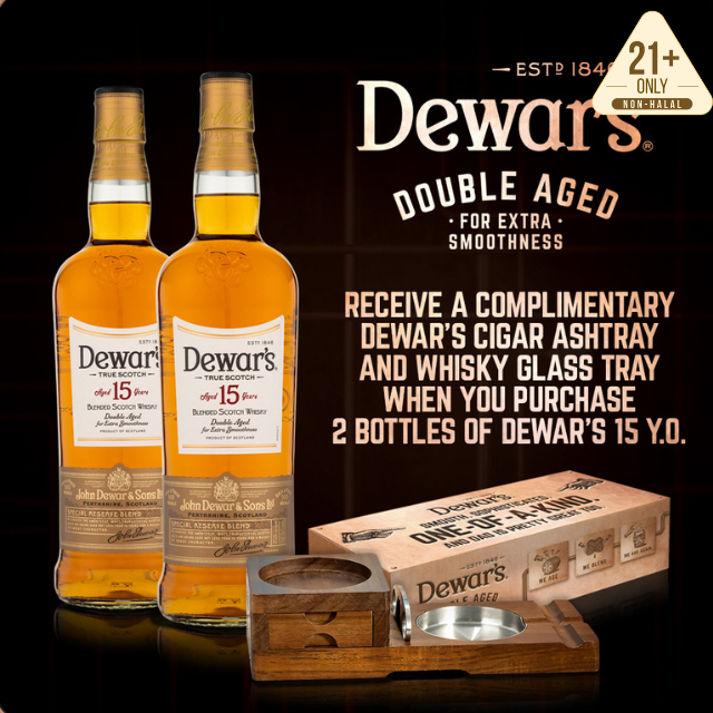Dewar's 15 Year Old Blended Scotch Whisky 750ml [2 Bottles Free Cigar Ashtray and Whisky Glass