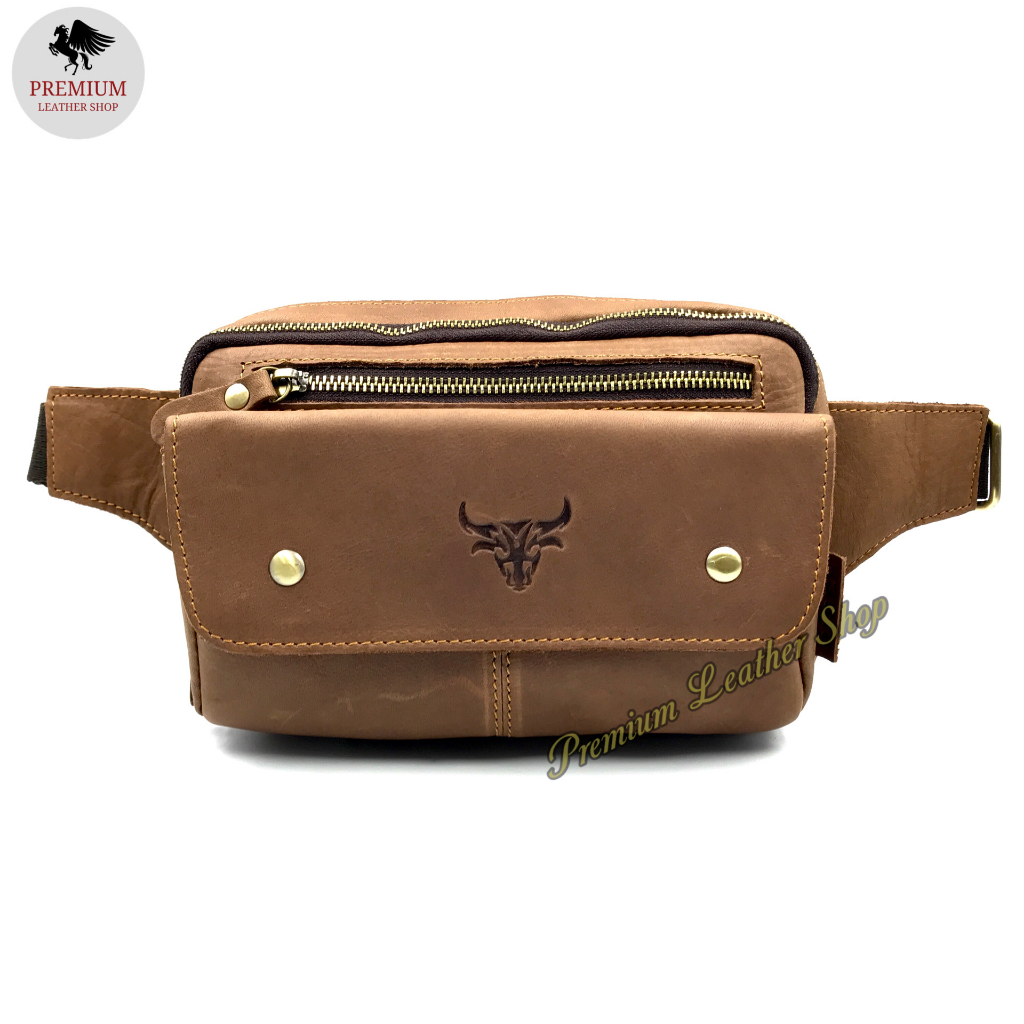 Rush Rider Full Cowhide Leather Waist Bag Casual Pouch Bag Men Chest ...