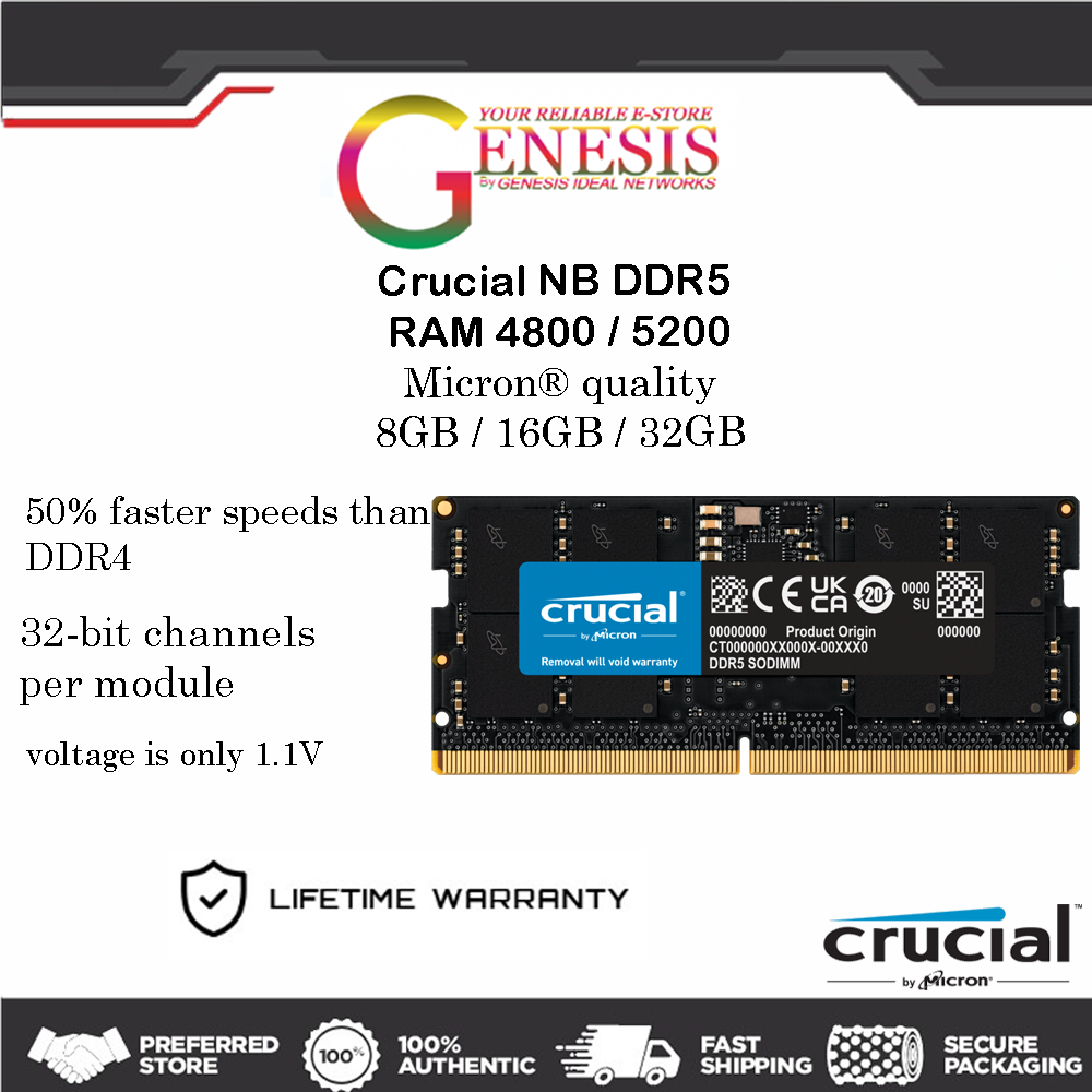 [🔱NB CRUCIAL DDR5 RAM🔱CRUCIAL 8GB/16GB/32GB DDR5 4800/ 5200 MHz ...