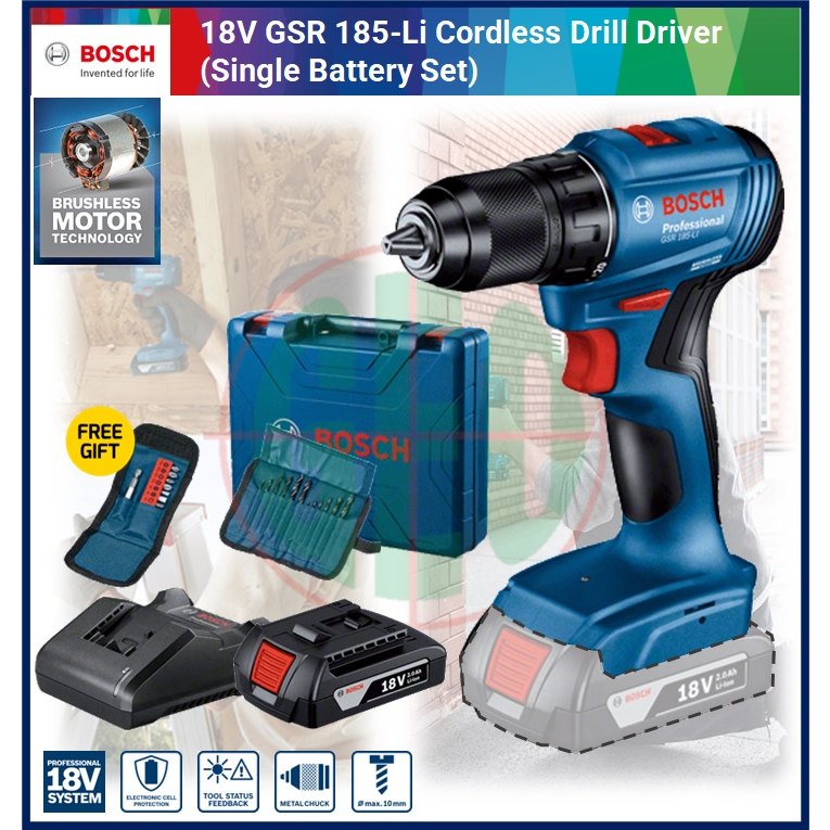 BOSCH 18V GSR 185-Li PROFESSIONAL CORDLESS DRILL/DRIVER BRUSHLESS MOTOR ...