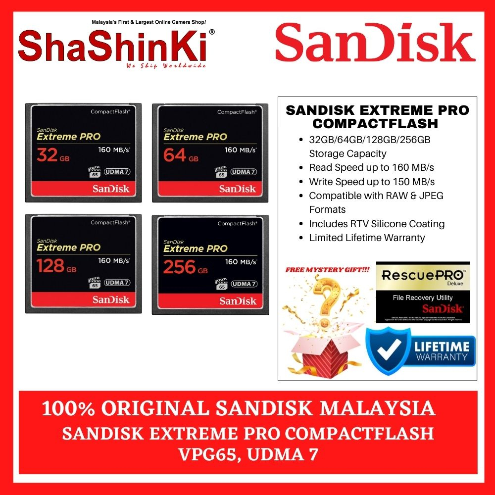 Sandisk Extreme Pro Compact Flash Cf Memory Card 160mbs 32gb64gb128gb256gb Shopee Malaysia 4156