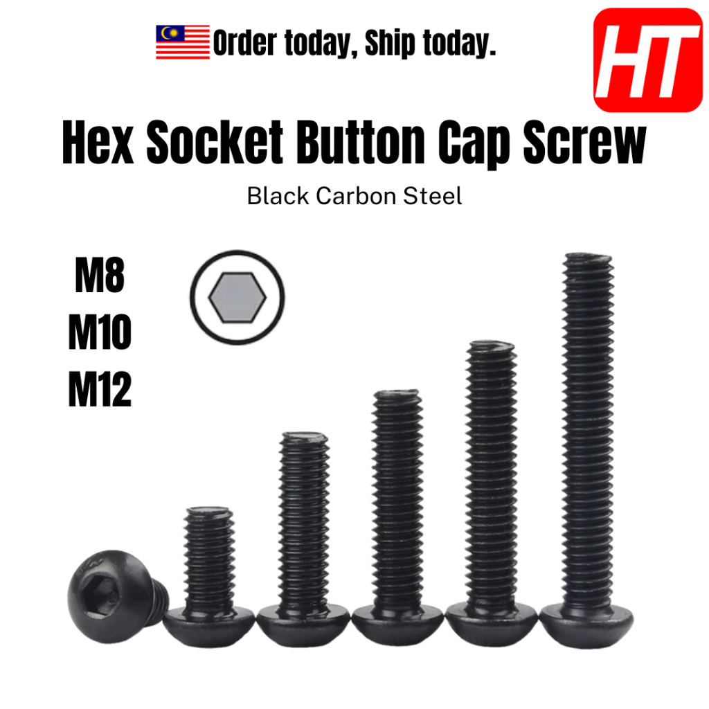 5 Pcs M8 M10 M12 Hex Socket Button Head Screw Mushroom Head Screw Button Cap Socket Screw