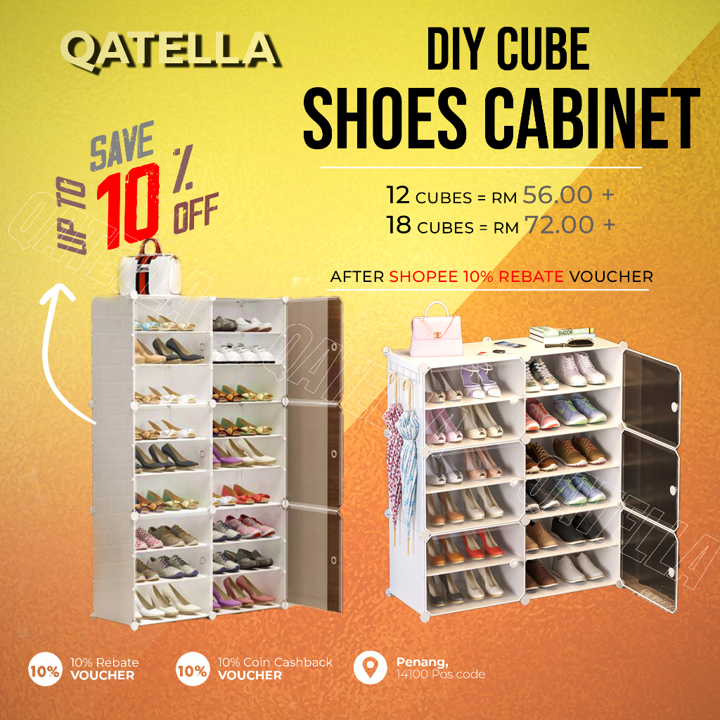 Qatella Transparent Door Dustproof DIY Plastic Shoe Rack Cabinet Magic cube shoes organizer shoes rack Kasut Rack Shopee Malaysia