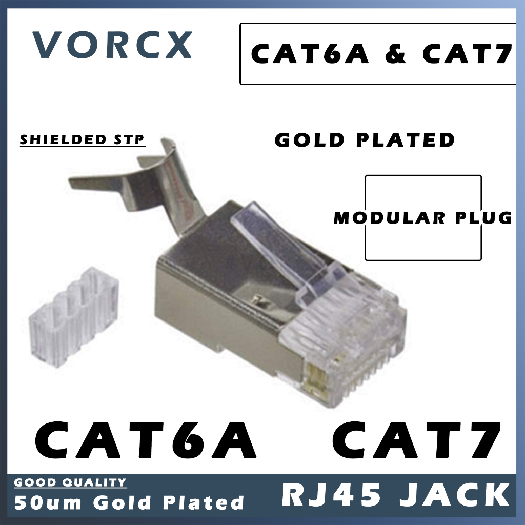 MP6 CAT6A CAT7 STP RJ45 Modular Plug w/ Insert 50u Gold Plated High ...