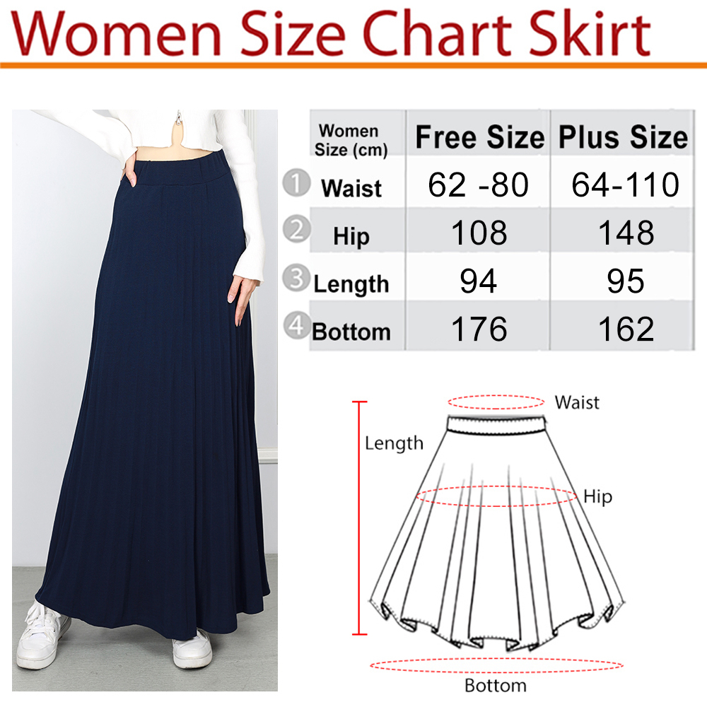 MK Women Skirt Women Maxi Skirt Elastic A Line Maxi Long Skirt Women  Muslimah Skirt Plus Size [S24/506][S27/382] Army Green Free Size