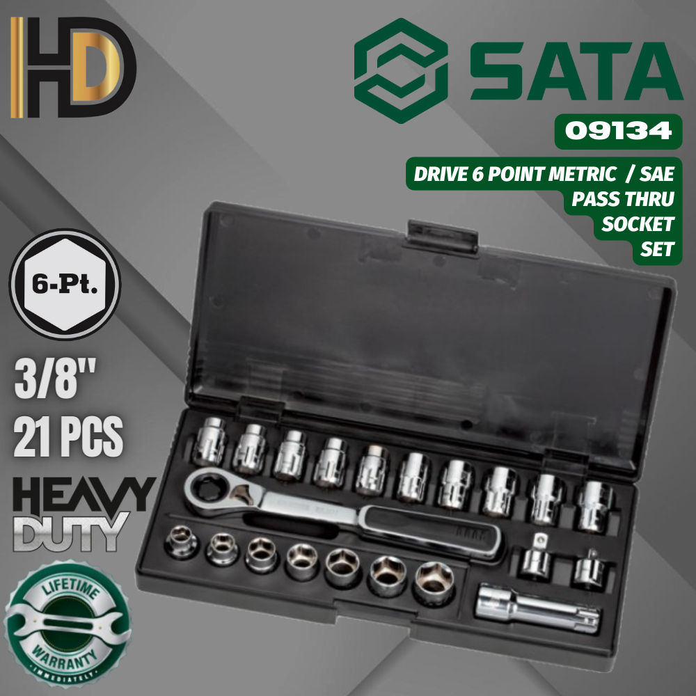 SATA 21 Pcs Dr Pass Thru Socket Set / 09134 / LIFETIME WARRANTY ...