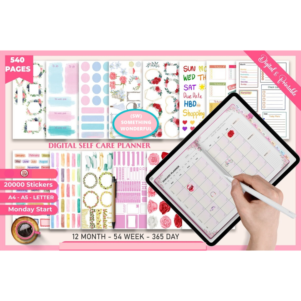 (SW) Undated Digital Self-Care Planner and Printable Journal for iPad ...