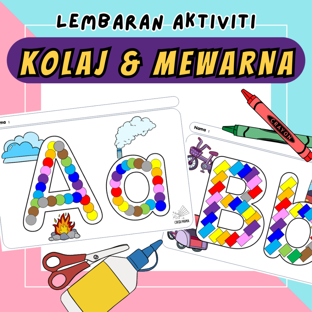 [ SOFTCOPY | PDF ] LEMBARAN AKTIVITI KOLAJ MEWARNA HURUF ABJAD ABC ...