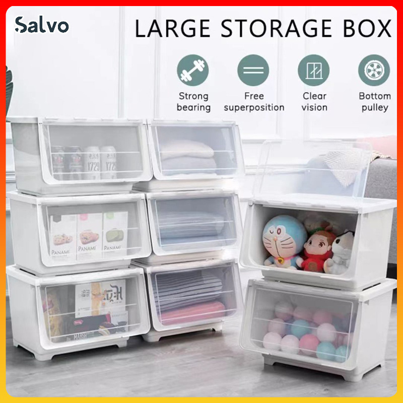 【Ready Stock】Flip Top Storage Box Stackable Storage Box Organizer