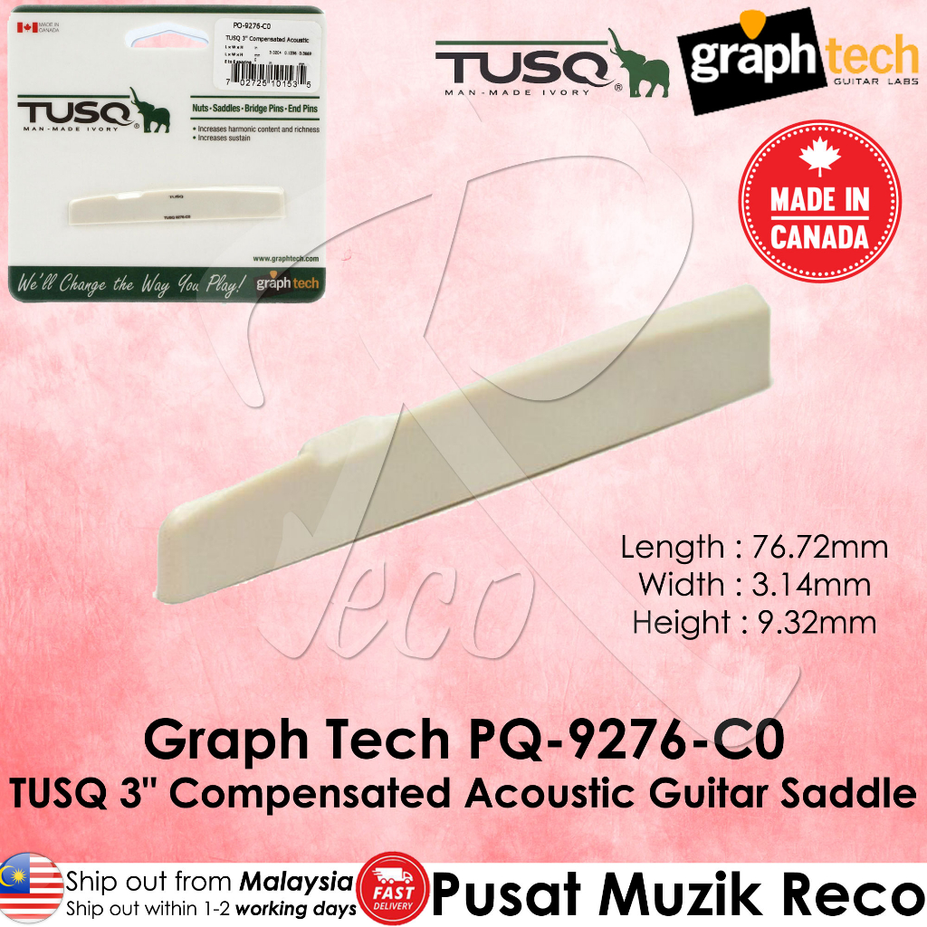 Graph Tech PQ9276C0 TUSQ 3" Compensated Acoustic Guitar Saddle Gitar