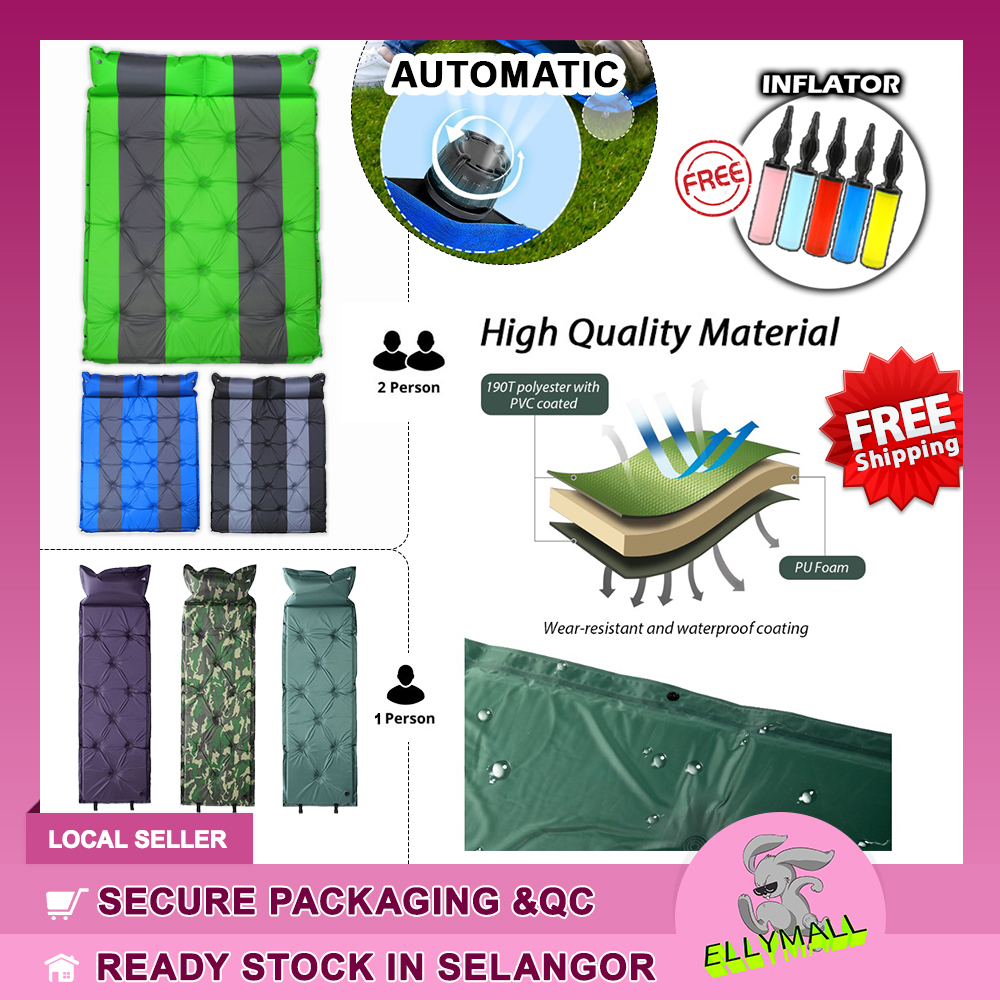 Ready Stock】Fast Auto Inflatable Bed Single Double Sleeping Pad Camping