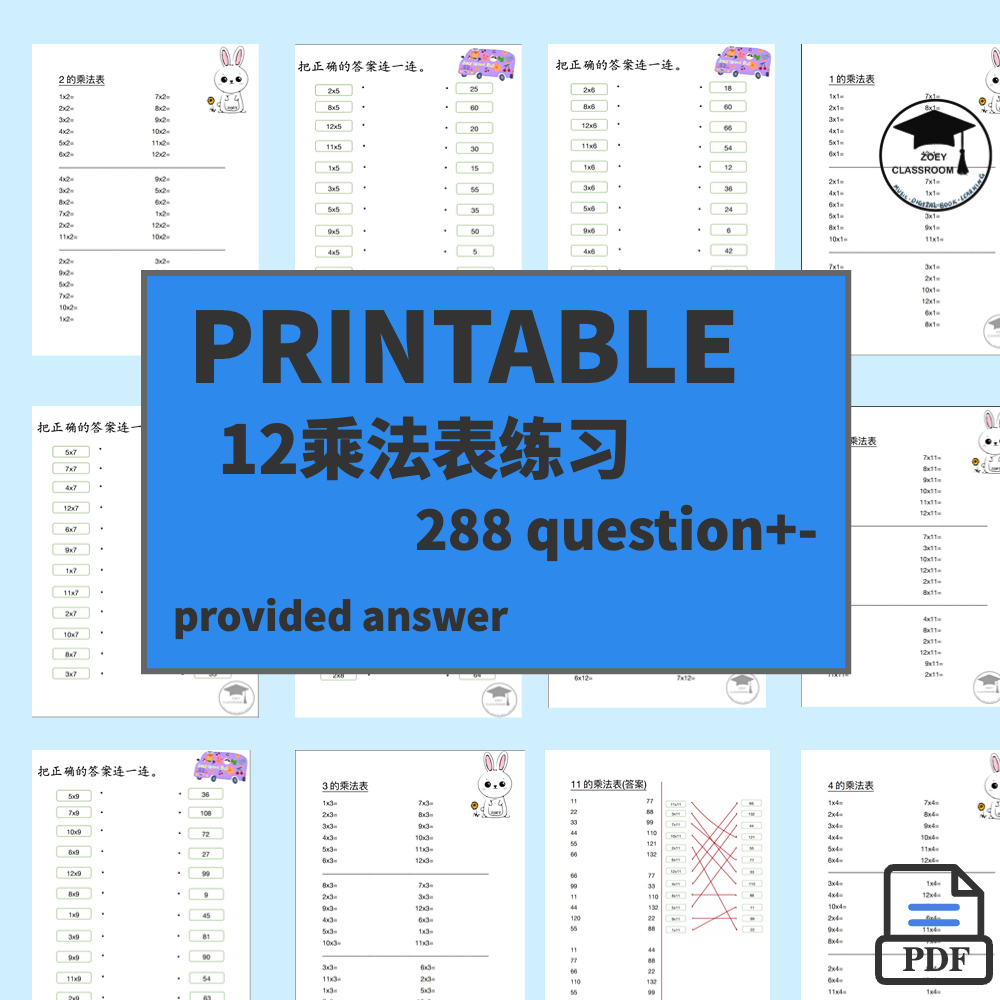 PDF Multiplication Worksheet Latihan Sifir Darab 乘法表练习 数学练习 288question ...