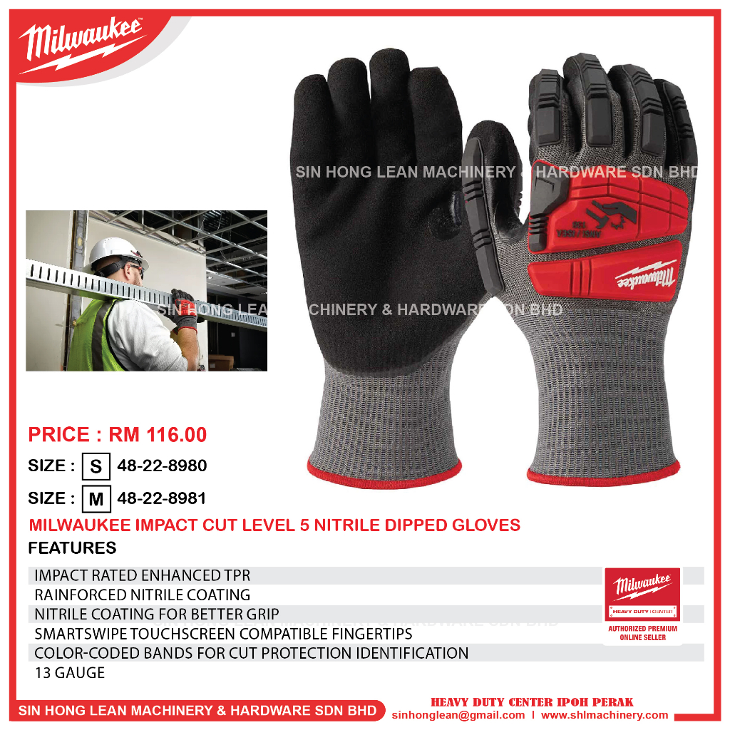 Milwaukee Impact Cut Level 5 Nitrile Dipped Gloves S 48228980 / M 48