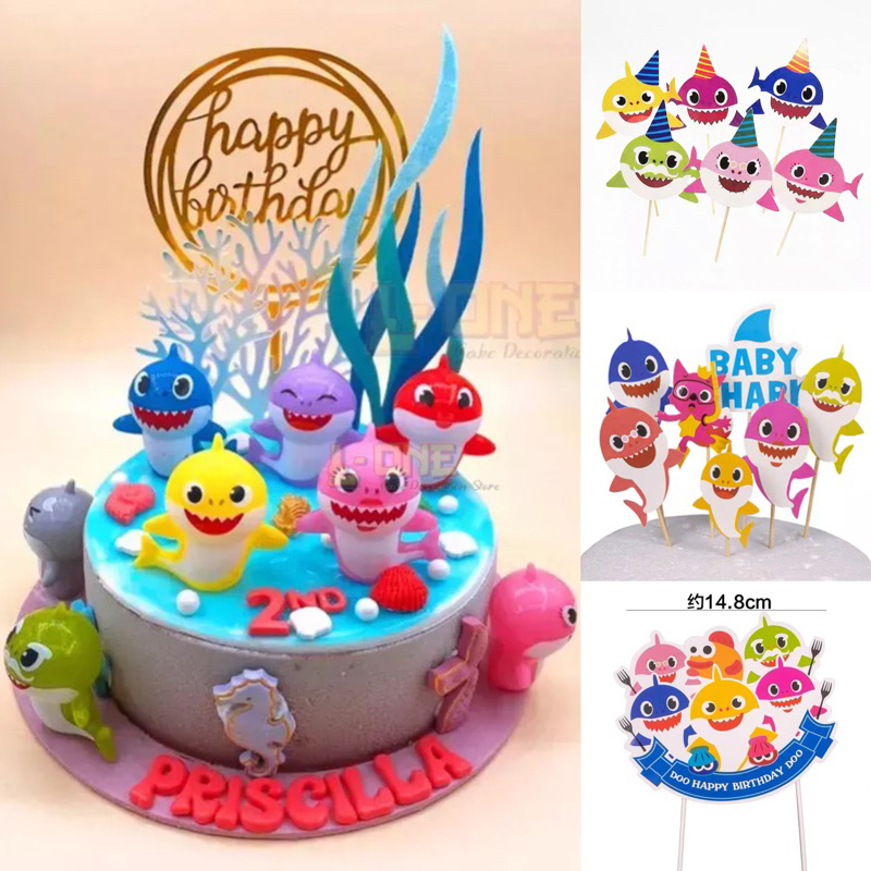 Baby Shark Theme Cake Decorations Topper 鲨鱼宝宝主题蛋糕烘焙装饰 | Shopee Malaysia