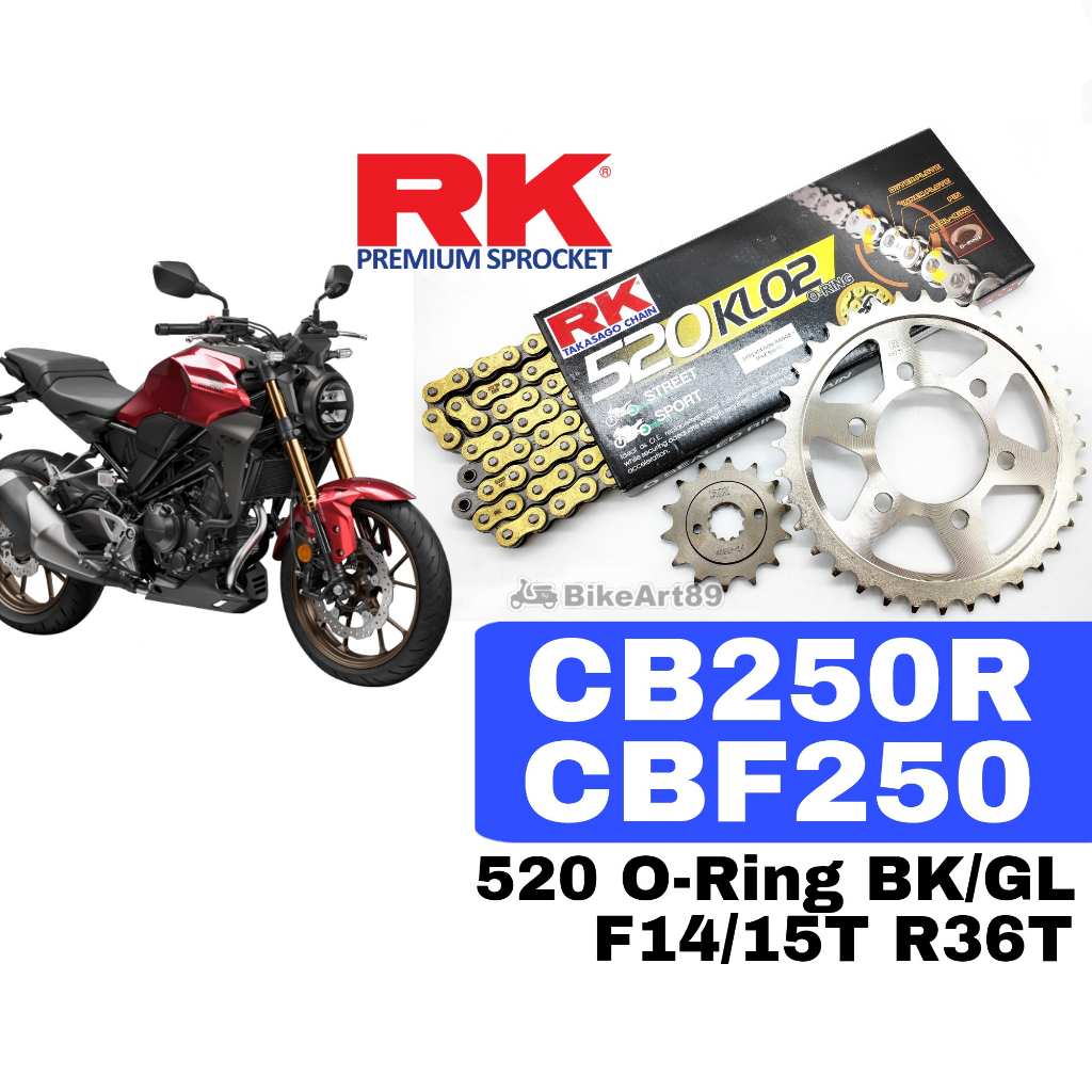 RK Sprocket Set Honda CB250R CBR250 RK 520 KLO2 O-Ring Rivet Black ...