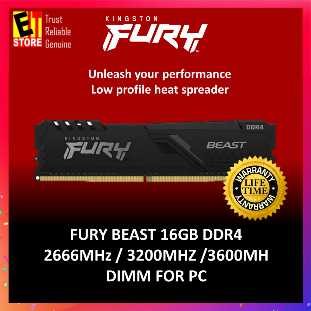 Kingston Fury Beast DDR4-3200 - 16GB - Black (2Rx8) - KF432C16BB1