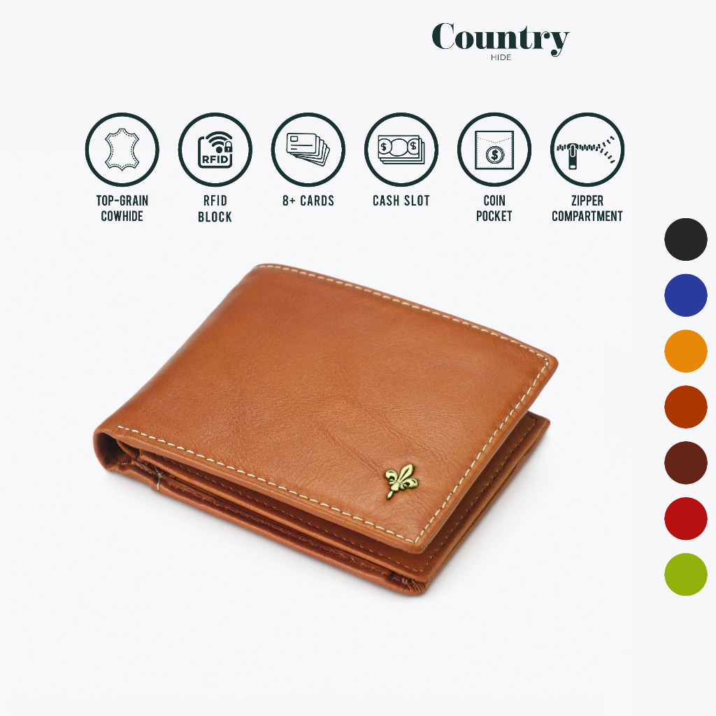 COUNTRY HIDE SEMPRE Top Grain Cowhide RFID Blocking BiFold Mid Flip