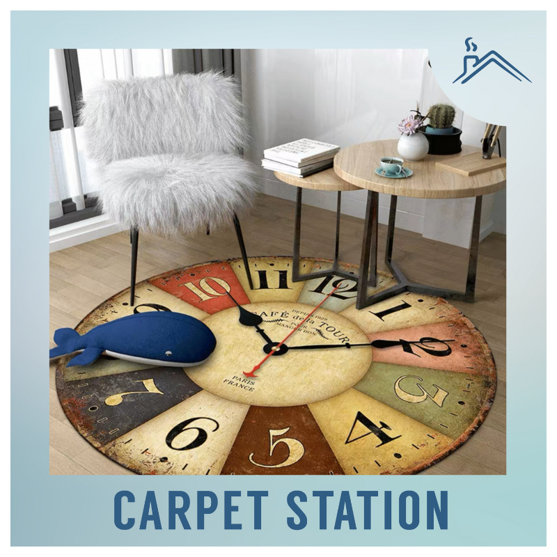 Antique Clock European Retro Style Decoration Rugs Round Carpet Velvet ...