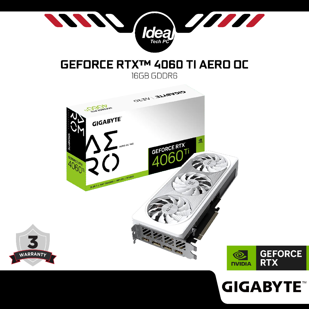 GIGABYTE NVIDIA GeForce RTX 4060 Ti AERO OC Graphics Card - 16GB GDDR6,  128-bit, PCI-E 4.0, 2595MHz Core Clock, 2X DP 1.4, 2X HDMI 2.1a, NVIDIA  DLSS 3