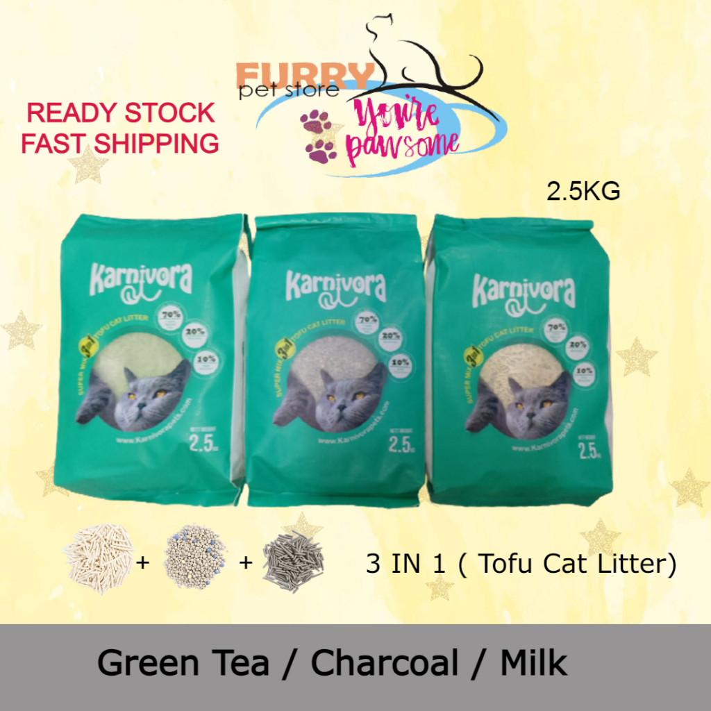 Karnivora Tofu Cat Litter (Green Tea/ Charcoal / Milk) 2.5KG Shopee