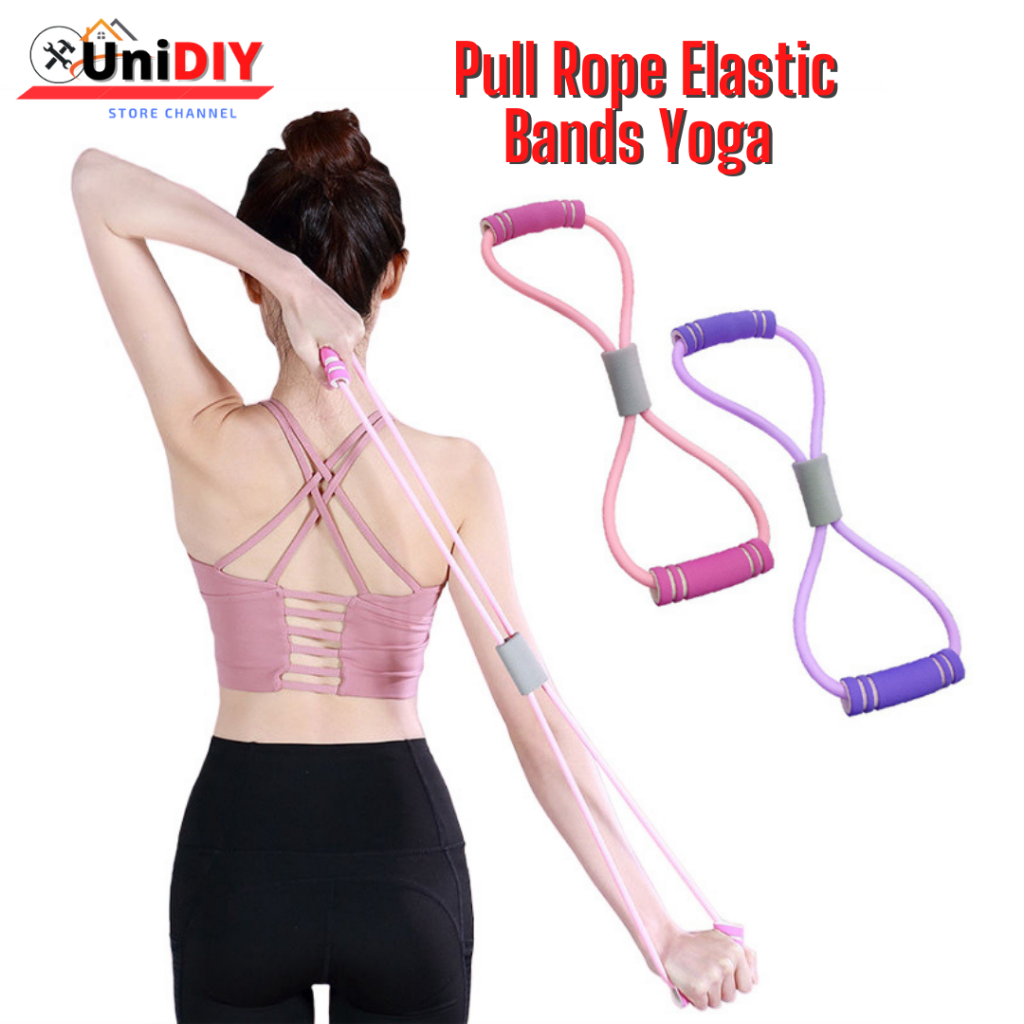 8 Shape Pull Rope Elastic Band Yoga Chest Expander Pilates Exercise ...