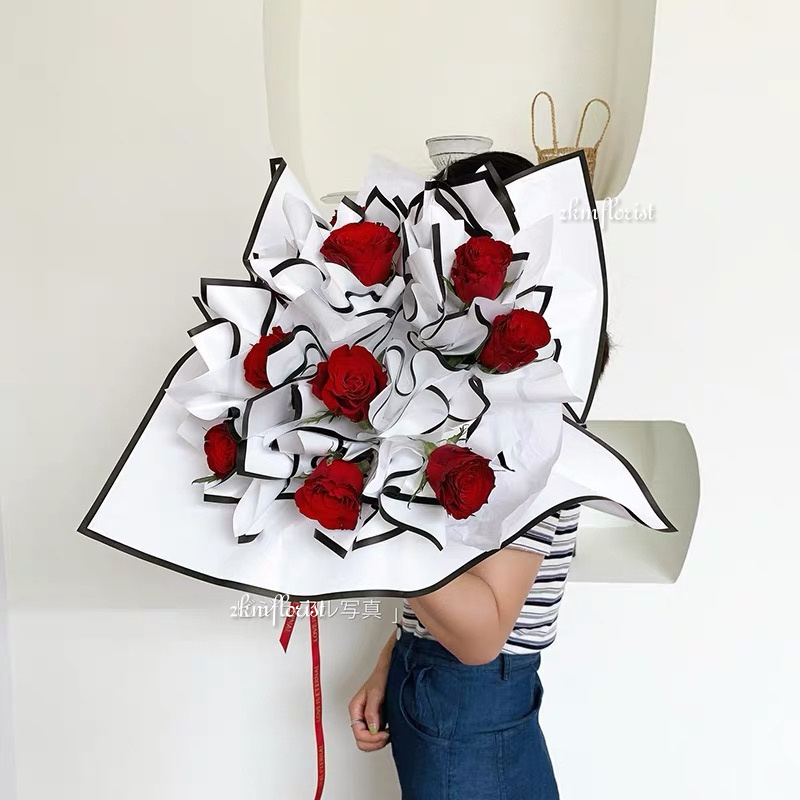 Black & White Floral Wrapping Paper With Cut Lines – 17 Inch X 9.8 Feet Roll For Birthdays & Gifts
