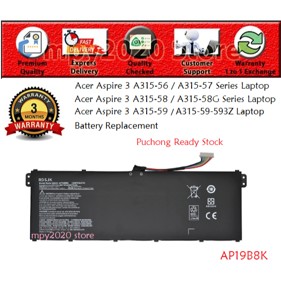 AP19B8K AP19B5K Akku Für Acer Aspire 3 A515-56 A315-57 A315-57G A315-58 A315-58