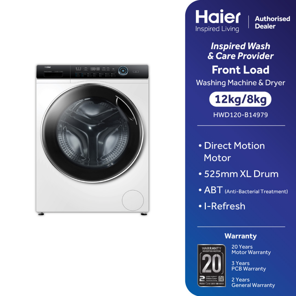 Haier 12KG/8KG Front Load Washer & Dryer DD Inverter XL Super Drum ...