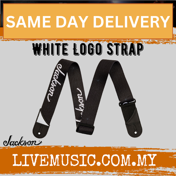 Jackson White Logo Guitar Strap – Adjustable, Black, 2 Inches Wide