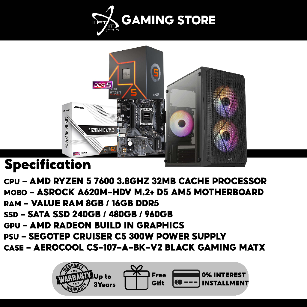 PC ENTRY LEVEL GAMING PACKAGE RYZEN AM5 ( 7600 7700 ) Shopee Malaysia