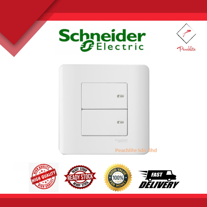 Schneider ZENcelo – 2 Gang 1 Way Full-Flat Press On/Off Switch (White ...