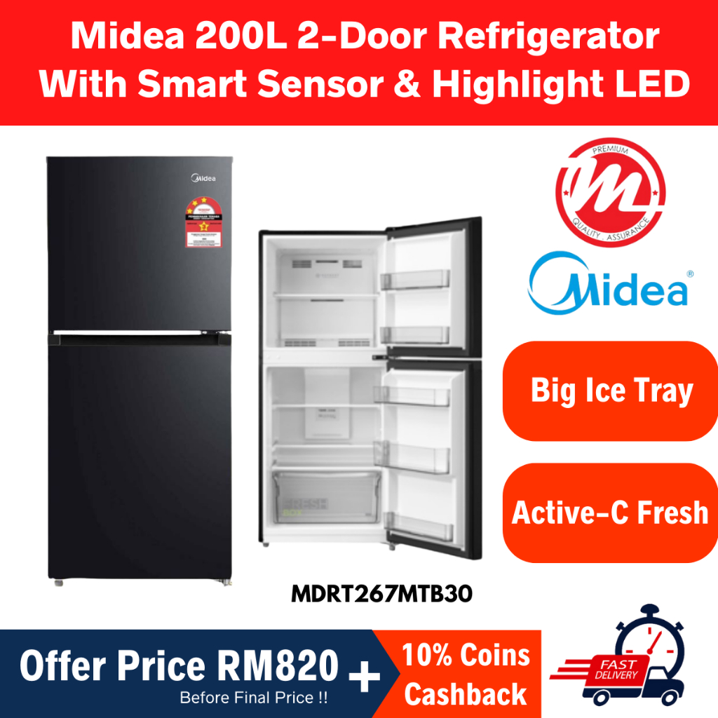 Midea 2Door Fridge Refrigerator (200L) with Smart Sensor MDRT267MTB30