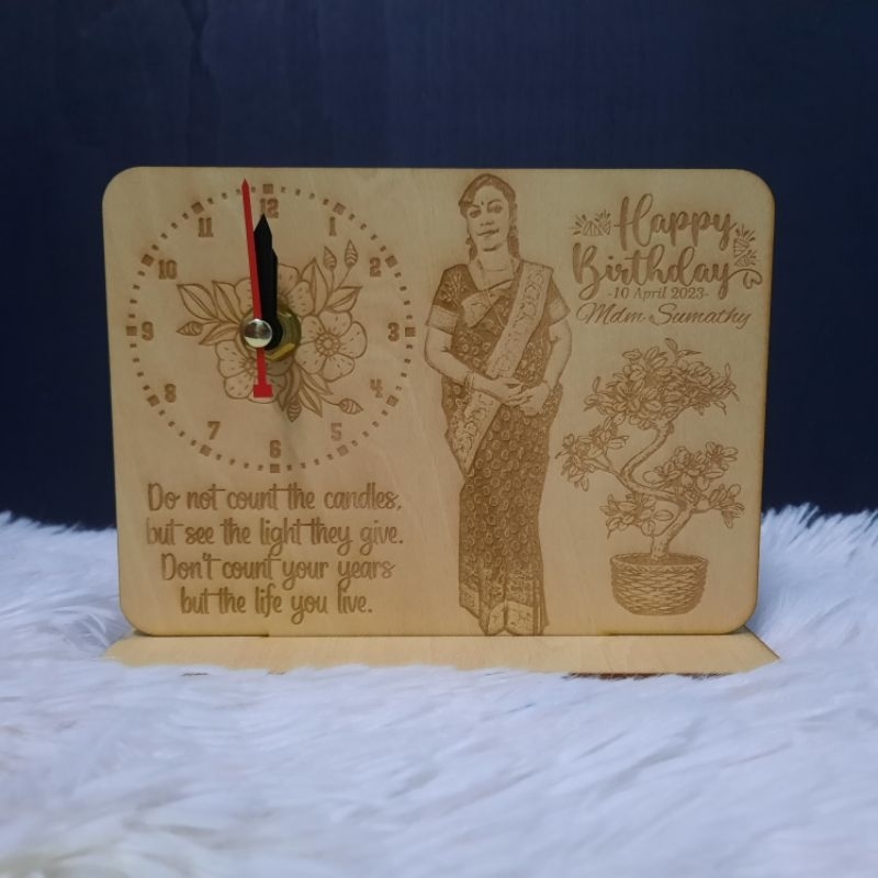 Wooden Clock Laser Engraved (120mm x 120mm 148mm x 106mm) Shopee