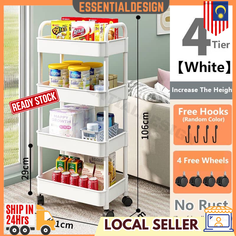 Storage Trolley Rack with Wheel Snack Organizer Shelves Rak Roda Beauty ...