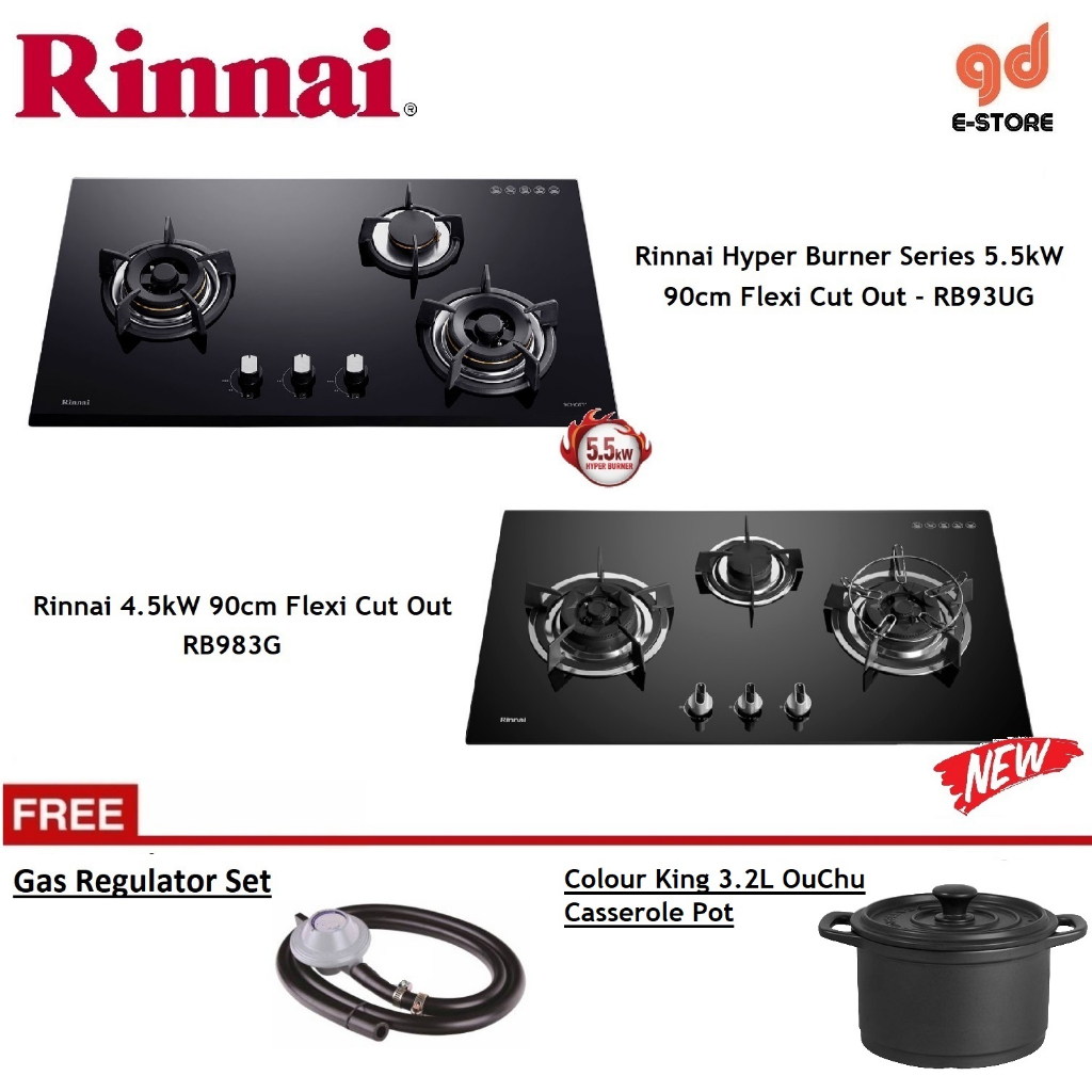 Rinnai RB983G 4.5kW / RB93UG 5.5Kw Hyper Burner 90cm 3 Burner Gas Hob  Flexible Cut-out | Shopee Malaysia