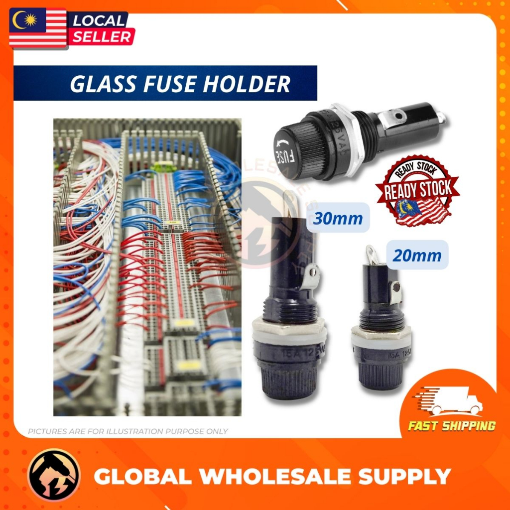 [READY STOCK] Fuse Holder 15A AC250V Glass Fuse Holder 5mm x 20mm / 6mm
