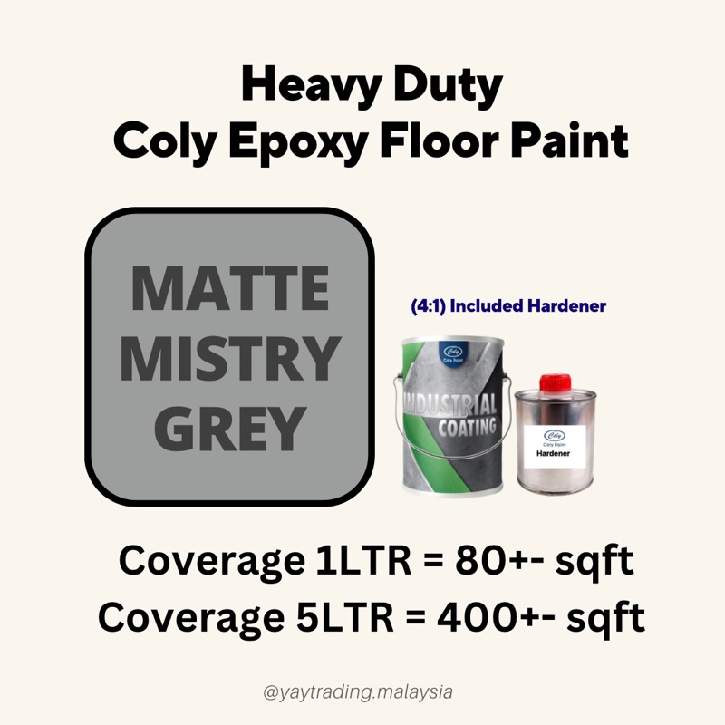 1L COLY EPOXY FLOOR PAINT Matte Mistry Grey HEAVY DUTY & WATERPROOF