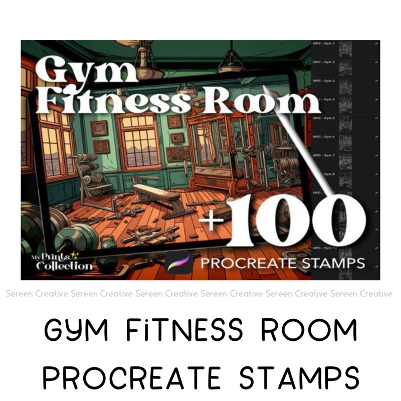 P704 Procreate Gym Fitness Room Stamp (Interiors, interior brushes ...