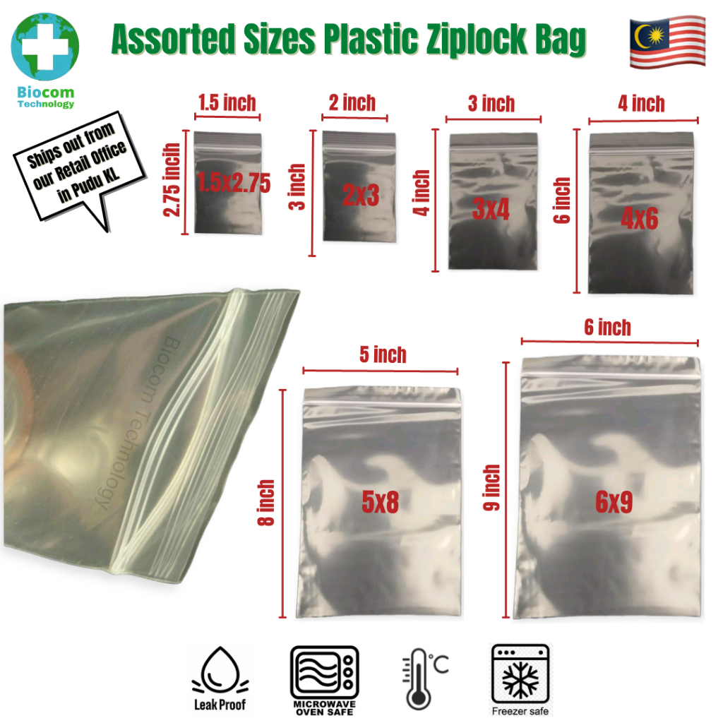 Assorted Sizes 100pcs Plastic Disposable Food Grade Ziplock Bag ...
