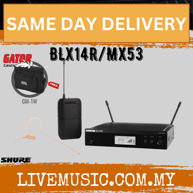 Shure BLX14R/MX53 Wireless Headworn Microphone System With Bag/Case