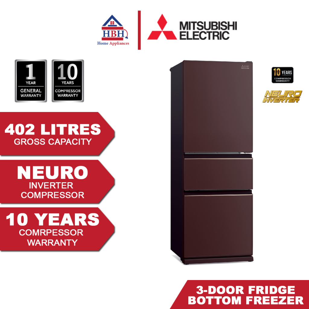 Mitsubishi MRCGX46EN 402L 3 Door Neuro Inverter Bottom Freezer
