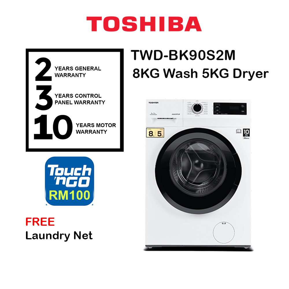 Toshiba Washer Dryer Combo (8kg/5kg) TWDBK90S2M [Free Laundry Net