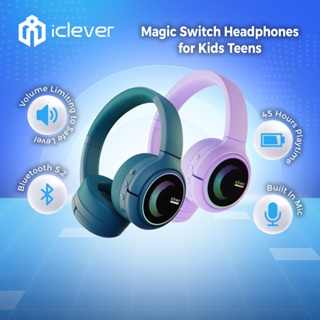 iClever Magic Switch Headphones for Kids Teens Bluetooth, Premium Sound,  45Hour Playtime, Safe Volume Mode, Built-in Mic Light Up Kids Bluetooth