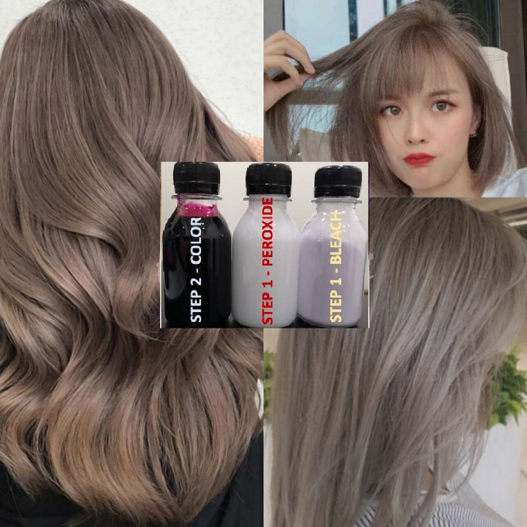 (FREE bleach set) Direct ash milk tea gold Hair Color Kit (10minutes )100ml+Free Bleach&Peroxide ...