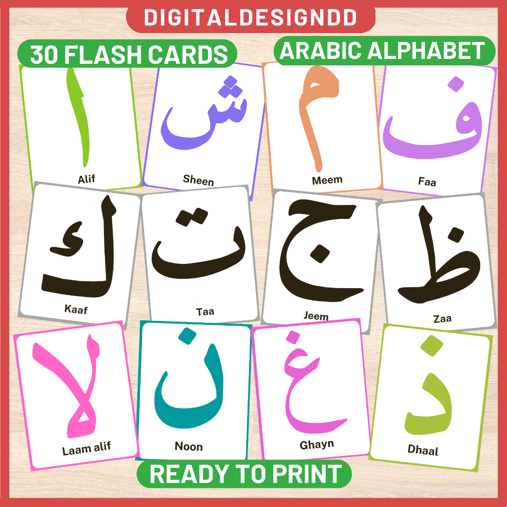 Arabic Alphabet Alif Ba Ta Digital PDF Flash Cards for baby toddler ...