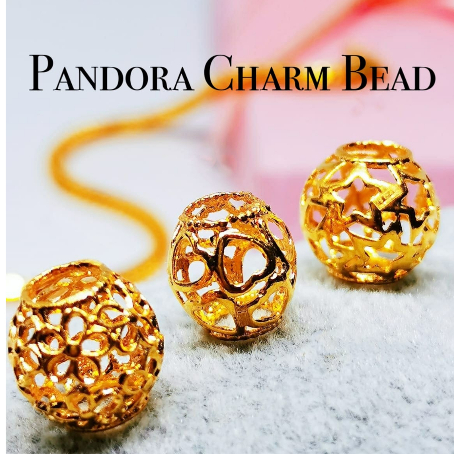 Merdeka 916 Gold Pandora Charm Bead / Bead 'Love' 'Star' 'Flower ...