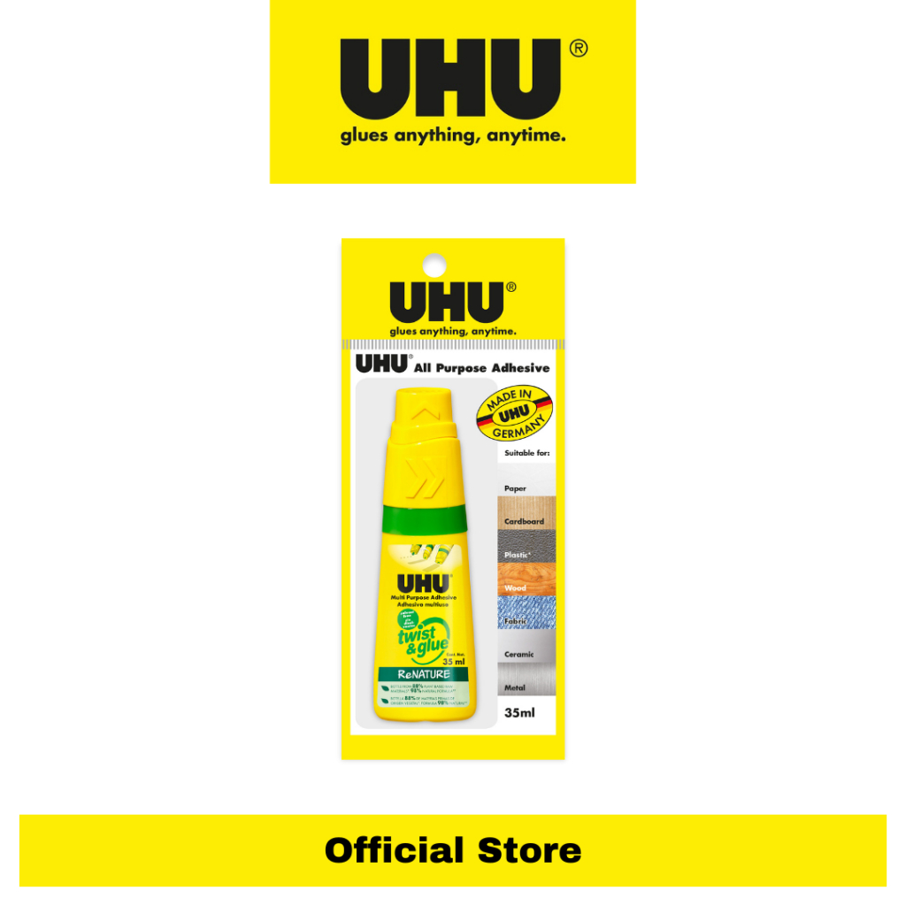 UHU  Glues anything, anytime.